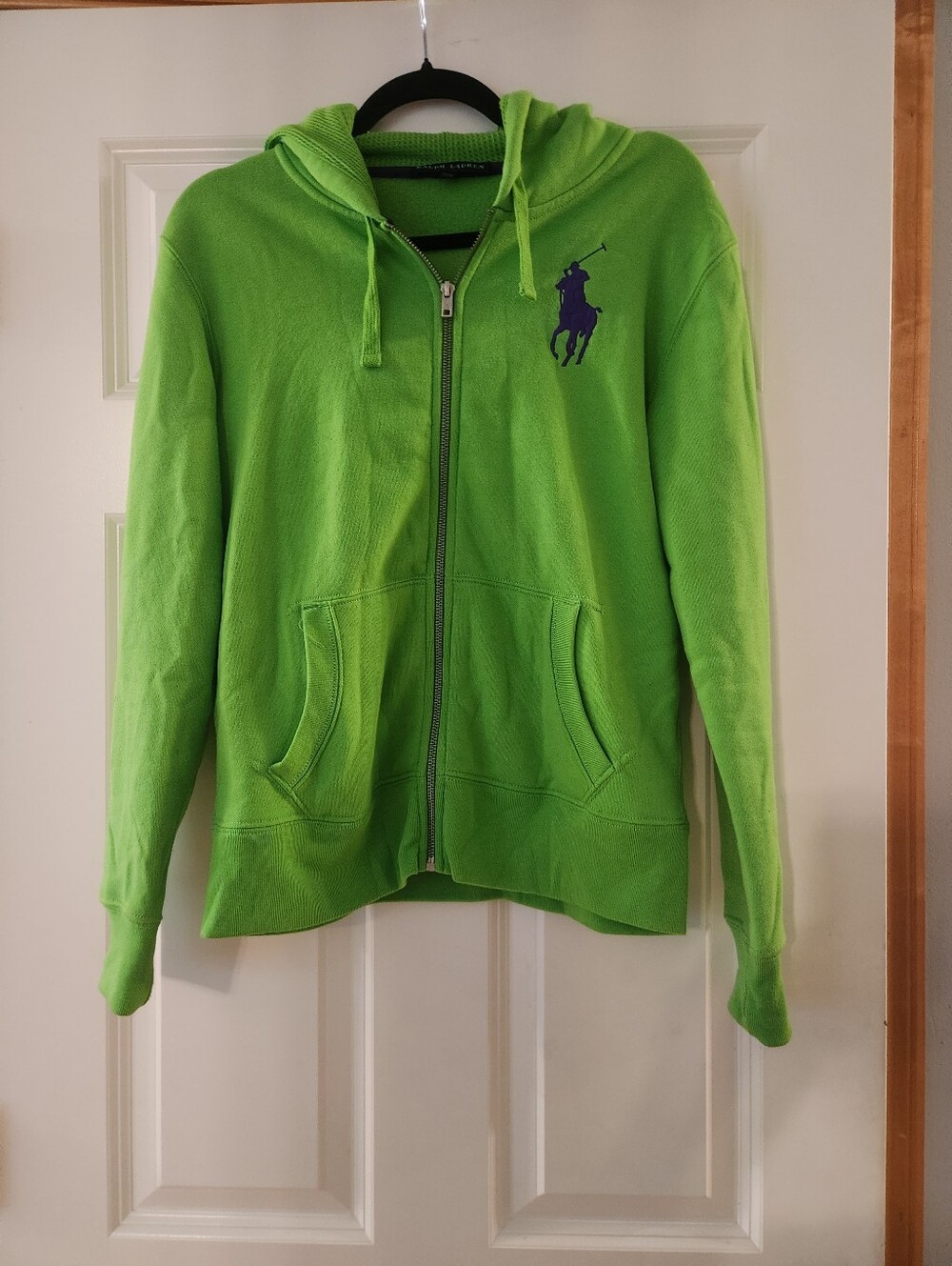 Ralph Lauren Neon Green Zip Hoodie with Purple Neck Trim